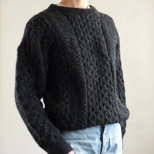 Irish Aran Wool Cable Knit Sweater in Dark Grey